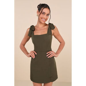 Lulus Your Sweetie Olive Green Tie-strap Mini Dress - Size S